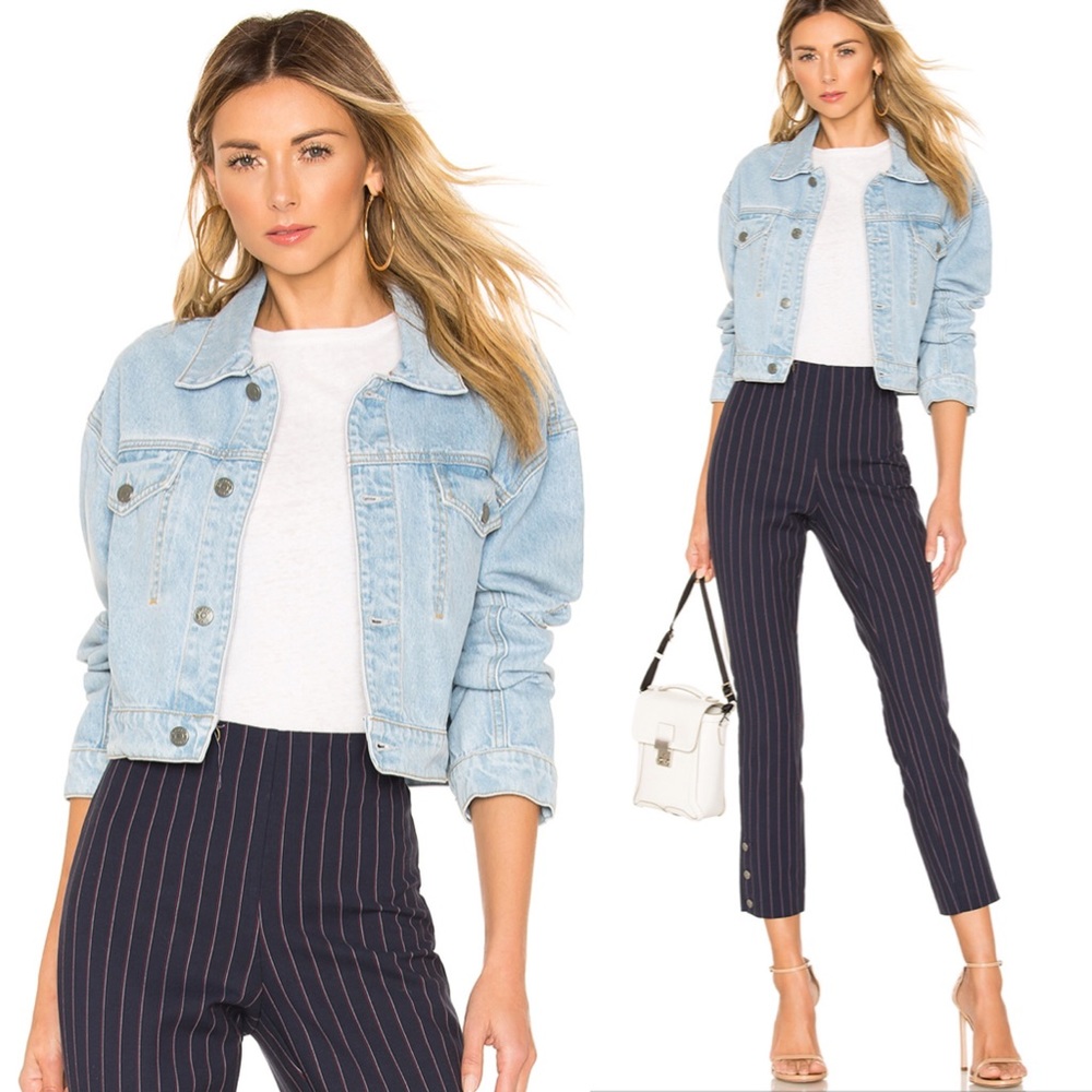 GRLFRND Lacy Cropped Denim Jacket